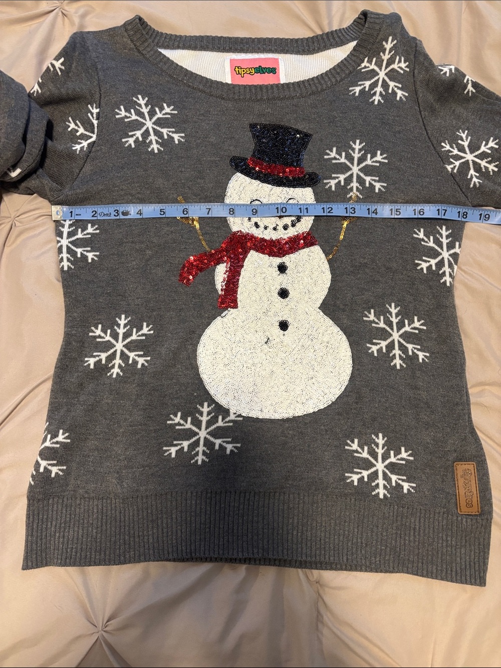 Tipsy Elves Gray Snowman Sequin Crewneck Sweater - Picture 3 of 7